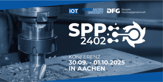 Logo des SPP2402, des IOT, DFG und des RWTH Aachen. Darunter steht "Konferenz 30.9. - 1.10. in Aachen" 