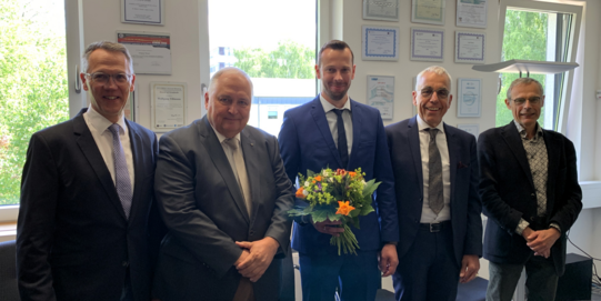 Prof. Andreas Brümmer, Prof. Georg Mauer, Promovend David Kokalj, Prof. Wolfgang Tillmann und Prof. Einar Kruis (von links nach rechts)