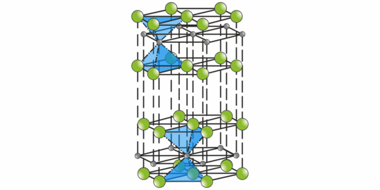 Kachelbild des Artikels "MoSX-Dünnschichten für fluidfreie Schmierstoffsysteme", abgebildet ist ein "MoS2-Strukturaufbau mit der Seitenansicht der S-Mo-S-Lamellen" 